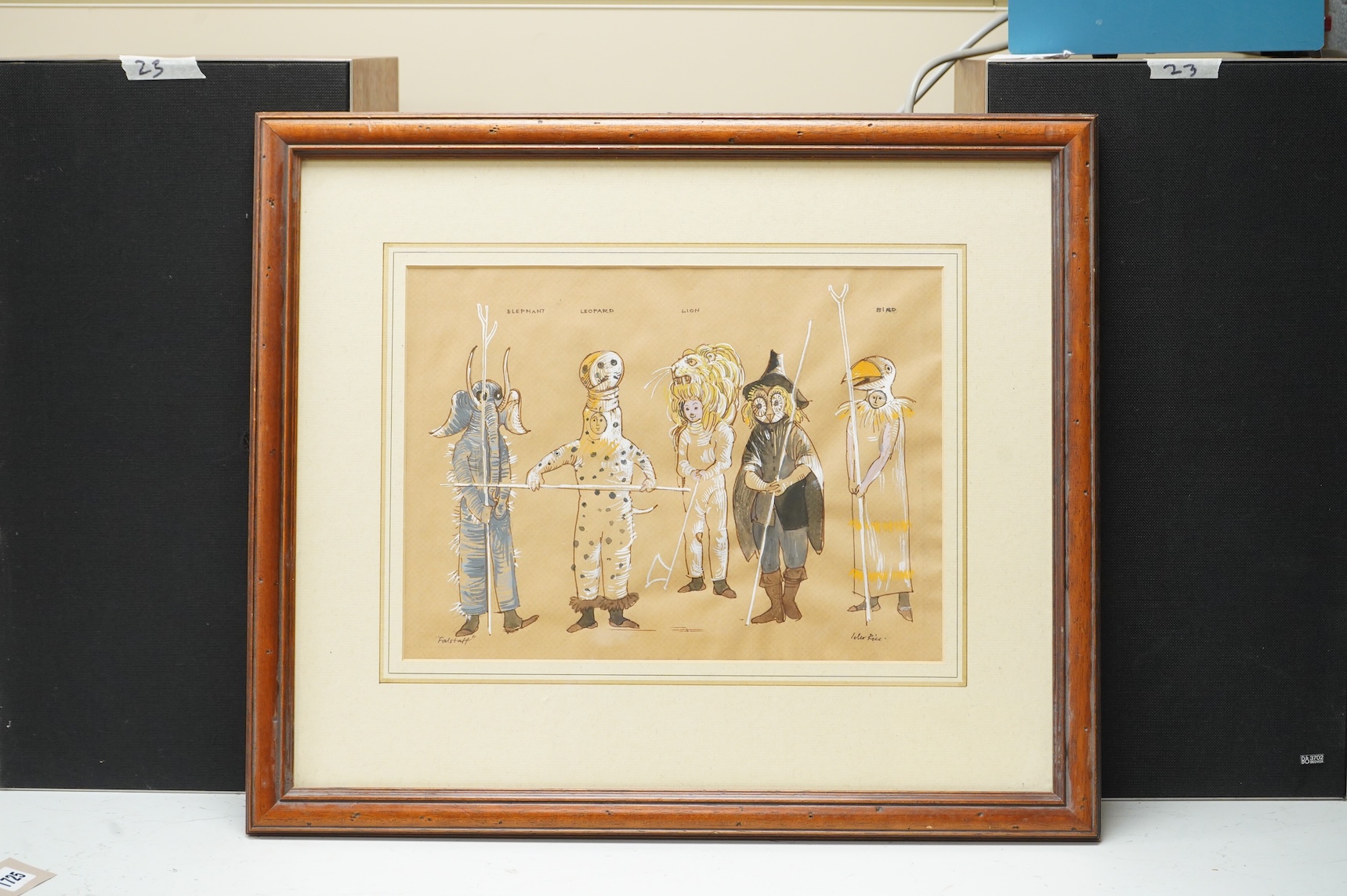 Peter Rice (1928-2015), ‘Falstaff’, signed, pen, ink and watercolour, details verso, 25 x 34cm